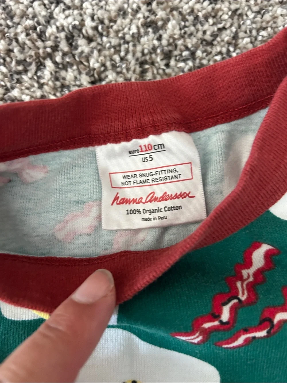 Hanna Andersson Green Egg & Bacon Print Pajama Set with Red Trim